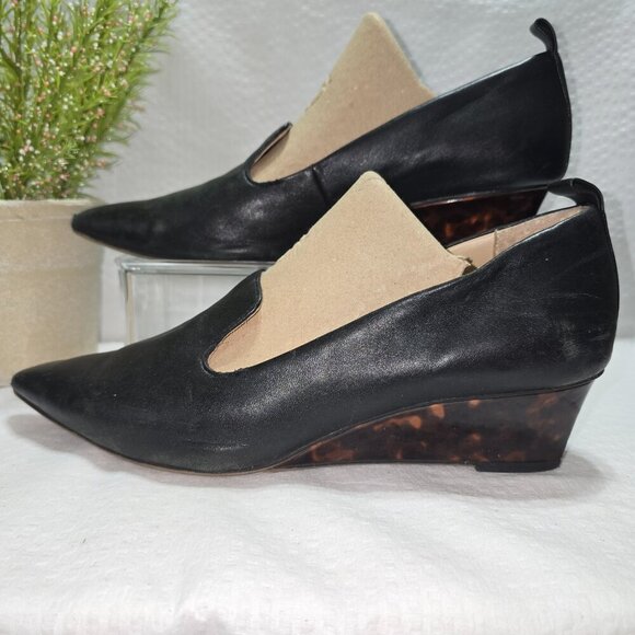 FRANCO SARTO BLACK PUMP WITH WEDGED TORTOISE HEEL LEATHER UPPER WOMENS SIZE 8.5 - Picture 7 of 10